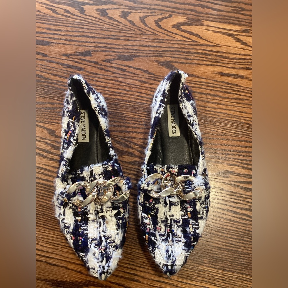 Steve Madden Women's Tweed Loafers - Navy and White